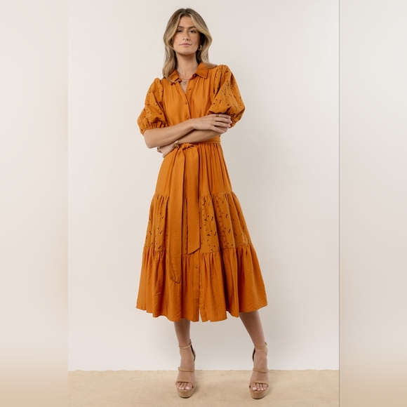 OPHELIA LACE MIDI DRESS IN MUSTARD - Picture 5 of 5